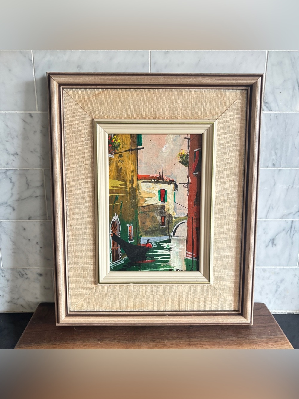Vintage Framed and Signed Original Painting of European Architecture, Venice
